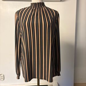 Anne Klein Striped Black and Tan Women's Top